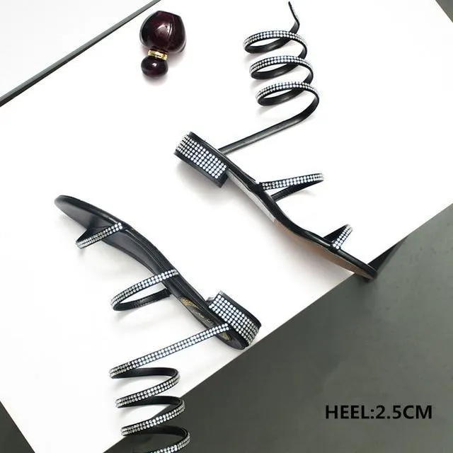 Women Rhinestone Mid Heel Sandals