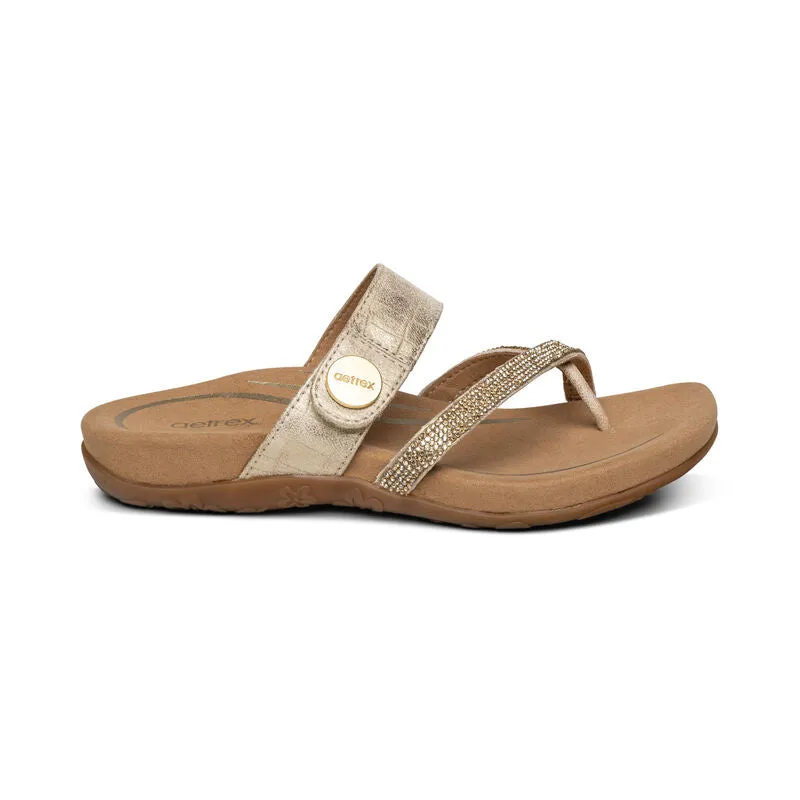 WOMEN'S AETREX IZZY ADJUSTABLE SLIDE SANDAL | SPARKLE GOLD
