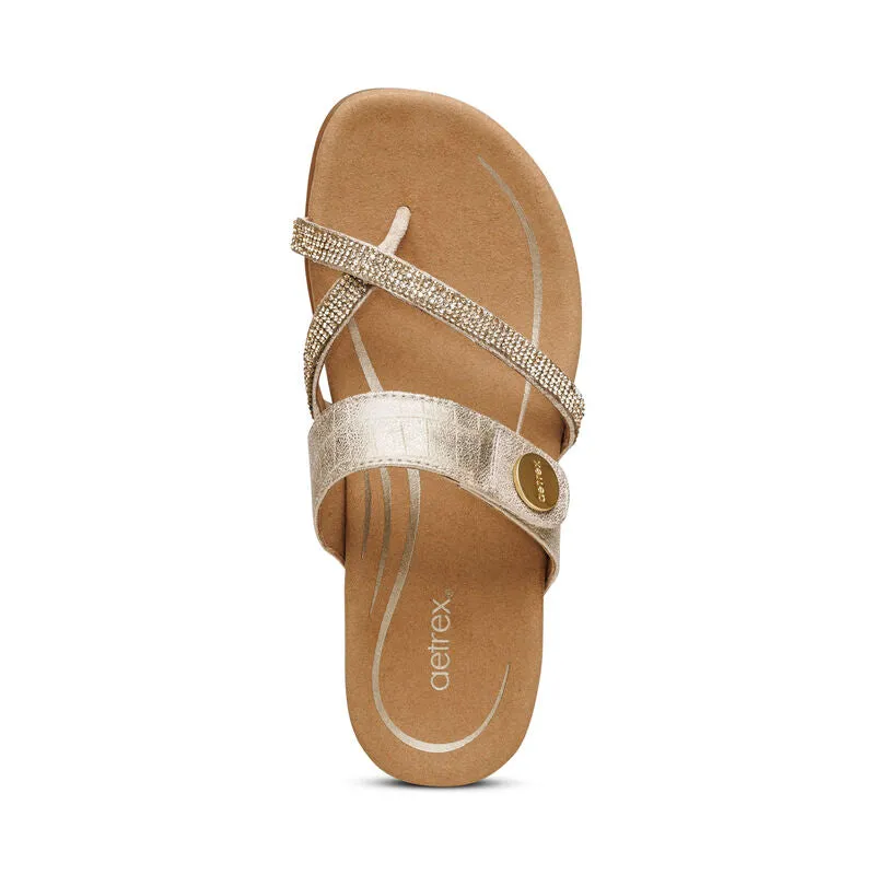 WOMEN'S AETREX IZZY ADJUSTABLE SLIDE SANDAL | SPARKLE GOLD