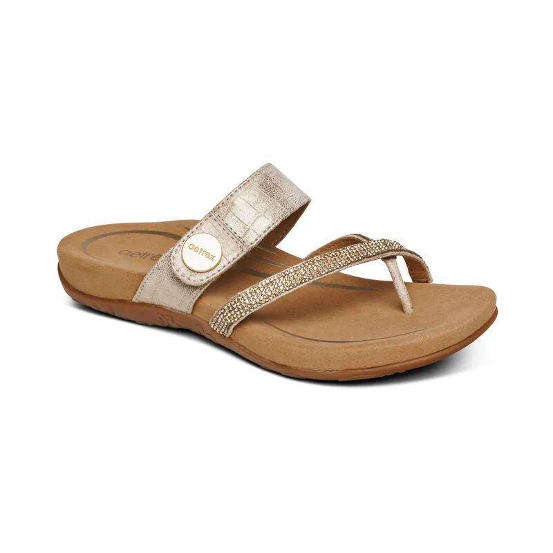 WOMEN'S AETREX IZZY ADJUSTABLE SLIDE SANDAL | SPARKLE GOLD