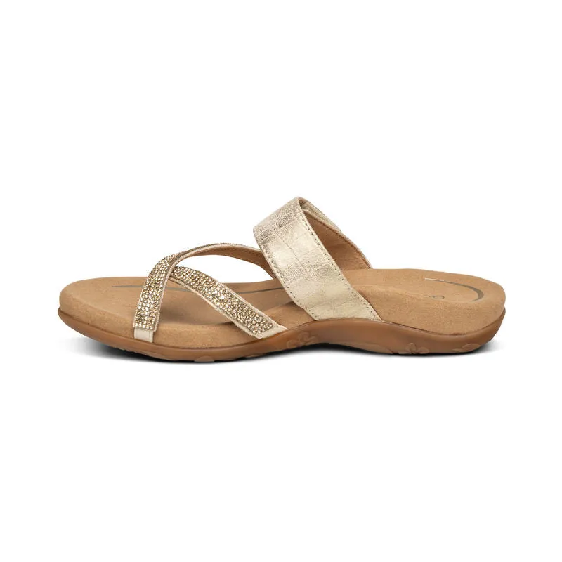 WOMEN'S AETREX IZZY ADJUSTABLE SLIDE SANDAL | SPARKLE GOLD