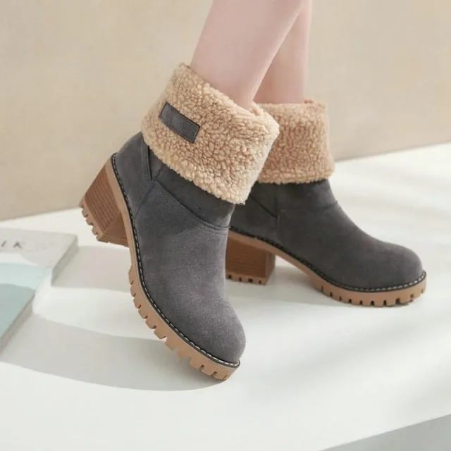 Women's Thick-heeled Lamb Velvet Large Cotton Snow Boots